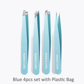 Eyebrow Tweezer Colorful Hair Beauty Fine Hairs Puller Stainless Steel Slanted Eye Brow Clips Removal Makeup Tools (Color: Blue plastic bag)