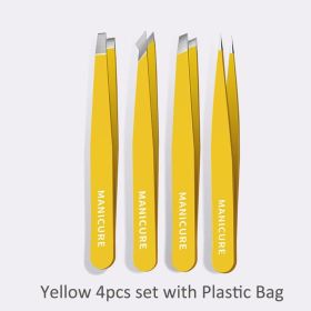 Eyebrow Tweezer Colorful Hair Beauty Fine Hairs Puller Stainless Steel Slanted Eye Brow Clips Removal Makeup Tools (Color: Yellow plastic bag)