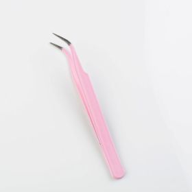 1Pc Stainless Steel Eyelash Extension Tweezers Curved Straight Lashes Tweezer Non-magnetic Eyelashes Nail Makeup Tools Wholesale (Color: pink-15)