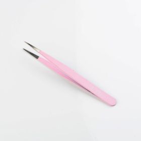 1Pc Stainless Steel Eyelash Extension Tweezers Curved Straight Lashes Tweezer Non-magnetic Eyelashes Nail Makeup Tools Wholesale (Color: pink-12)
