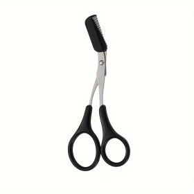 Stainless Steel Eyebrow Trimming Scissors With Comb, Safe Eyebrow Trimming Makeup Tool, Precise Creation Of Perfect Eyebrow Shap (Color: 1PC-Black)
