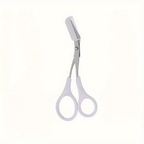 Stainless Steel Eyebrow Trimming Scissors With Comb, Safe Eyebrow Trimming Makeup Tool, Precise Creation Of Perfect Eyebrow Shap (Color: 1PC-White)