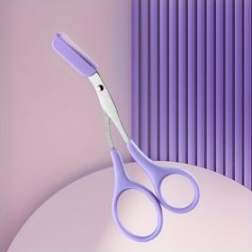 Stainless Steel Eyebrow Trimming Scissors With Comb, Safe Eyebrow Trimming Makeup Tool, Precise Creation Of Perfect Eyebrow Shap (Color: 1PC-Purple)
