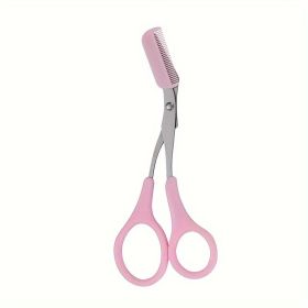 Stainless Steel Eyebrow Trimming Scissors With Comb, Safe Eyebrow Trimming Makeup Tool, Precise Creation Of Perfect Eyebrow Shap (Color: 1PC-Pink)