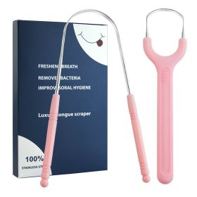 Stainless Steel Tongue Scraper Set For Adult Ergonomic Metal Tongue Cleaner Oral Brush U-shape Easy To Clean Reduce Bad Breath (Number of Pieces: One Unit, Color: pink set)