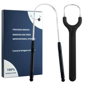 Stainless Steel Tongue Scraper Set For Adult Ergonomic Metal Tongue Cleaner Oral Brush U-shape Easy To Clean Reduce Bad Breath (Number of Pieces: One Unit, Color: black set)
