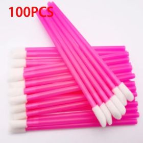 100PCS Disposable Lip Brushes Makeup Brush Eyelashes Extension Applicator Lipstick Wands Set Cosmetic Colourful Make Up Tools (Handle Color: Rose red 100pcs)