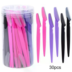 30Pcs/Bottle Eyebrow Razors With Container Facial Eye Brow Trimmer In Case Hair Removal Shaver Safe Blades Trimming Tools (Color: 30pcs razors set 3)