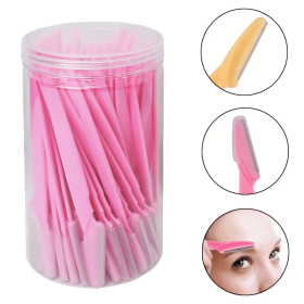 30Pcs/Bottle Eyebrow Razors With Container Facial Eye Brow Trimmer In Case Hair Removal Shaver Safe Blades Trimming Tools (Color: 30pcs pink)