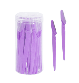 30Pcs/Bottle Eyebrow Razors With Container Facial Eye Brow Trimmer In Case Hair Removal Shaver Safe Blades Trimming Tools (Color: 30pcs purple)