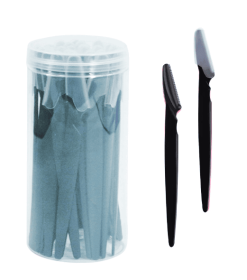 30Pcs/Bottle Eyebrow Razors With Container Facial Eye Brow Trimmer In Case Hair Removal Shaver Safe Blades Trimming Tools (Color: 30pcs black)