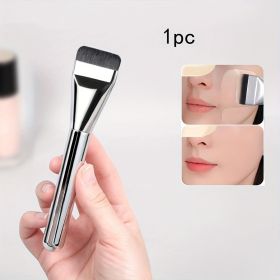 1/2Pc Multi-Use Foundation Ultra-Fine, Hypoallergenic Nylon Bristle Oval Foundation Brush - Perfect for Face Contouring (Handle Color: 1Pc Silver)