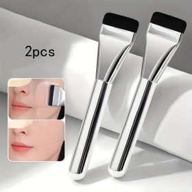 1/2Pc Multi-Use Foundation Ultra-Fine, Hypoallergenic Nylon Bristle Oval Foundation Brush - Perfect for Face Contouring (Handle Color: 2Pc Silver)