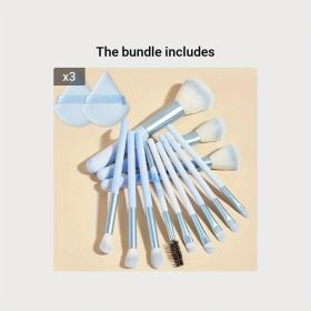 12PCS Makeup Brush Set Ultra Soft Powder Makeup Tools Beginner Point Blush Brush Concealer Brush Knife Edge Eyeliner Brus (Handle Color: sky blue pp 3)