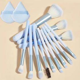 12PCS Makeup Brush Set Ultra Soft Powder Makeup Tools Beginner Point Blush Brush Concealer Brush Knife Edge Eyeliner Brus (Handle Color: sky blue pp)