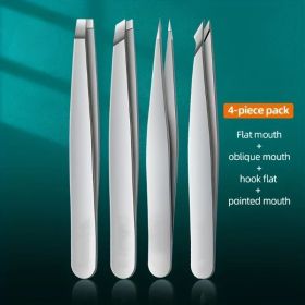 4Piece Set Professional Tweezers Set Perfect For Eyebrow Hair Removal Splinter Very Effortless and Relaxed to Remove (Color: Silvery 4Pcs)