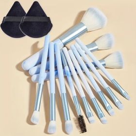 12PCS Makeup Brush Set Ultra Soft Powder Makeup Tools Beginner Point Blush Brush Concealer Brush Knife Edge Eyeliner Brus (Handle Color: sky blue black pp)