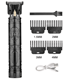 Professional Hair Cutting Machine Vintage T9 Hair Clipper Cutting Machine For Men Shaver Trimmer Rechargeable Carving Mark Razor (Color: 060-BlackBuddha)