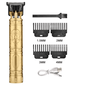 Professional Hair Cutting Machine Vintage T9 Hair Clipper Cutting Machine For Men Shaver Trimmer Rechargeable Carving Mark Razor (Color: 060-GoldBuddha)