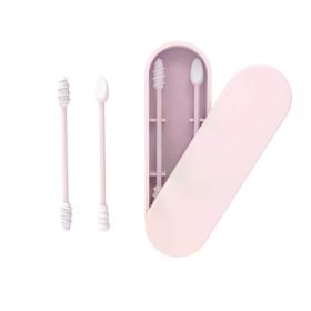 2Pcs Silicone Reusable Cotton Swab Earpick Kit With Box Portable Double Headed Soft Makeup Swab Ear Cleaning Set (Color: Pink)