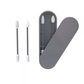 2Pcs Silicone Reusable Cotton Swab Earpick Kit With Box Portable Double Headed Soft Makeup Swab Ear Cleaning Set (Color: Grey)