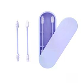 2Pcs Silicone Reusable Cotton Swab Earpick Kit With Box Portable Double Headed Soft Makeup Swab Ear Cleaning Set (Color: Blue)