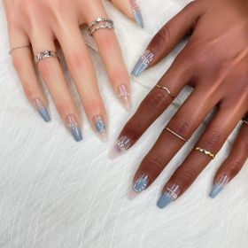 GGDDSHA Press On Nails Short, No Fade Out Fake NailsSeamless Fit Soft Gel Glue On Nails Charms For WomenHandmade Nail Art Manicure Gradient,AzureEssen (Option: M)